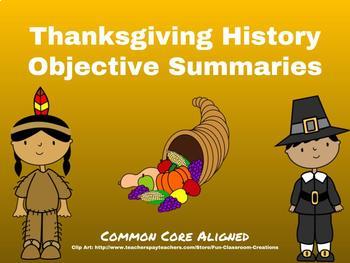 Preview of History of Thanksgiving Objective Summaries