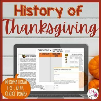 Preview of History of Thanksgiving, Quiz, & Choice Board - Digital & Printable