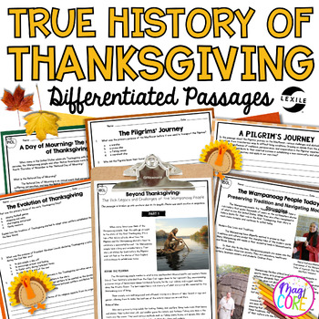 Preview of History of Thanksgiving Reading Comprehension Passages Questions Pilgrims Native