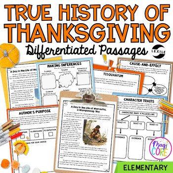 Preview of History of Thanksgiving Reading Comprehension Passages Questions Pilgrims Native