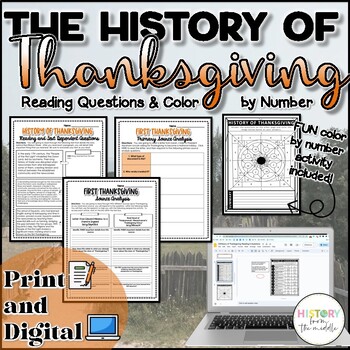Preview of History of Thanksgiving | Reading Comprehension - Print & Digital