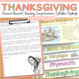 History of Thanksgiving Writing Activities Reading Compreh