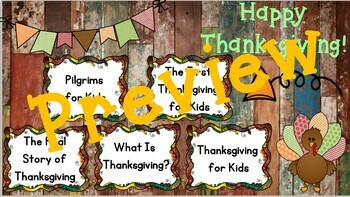 Preview of History of Thanksgiving YouTube Video Links for Kids Google Slides Presentation