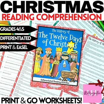 Preview of History of The Twelve Days of Christmas Reading Comprehension Worksheets