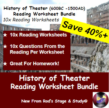 Preview of History of Theater From 600BC-1500AD Reading Worksheet Bundle **Editable**