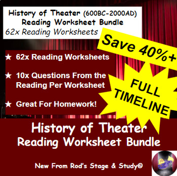 Preview of History of Theater From 600BC-2000AD FULL Reading Worksheet Bundle **Editable**