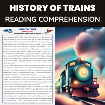 Preview of History of Trains Reading Comprehension | History of Transportation