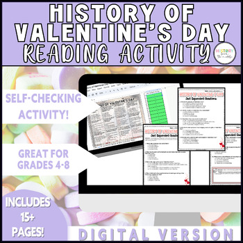 Preview of History of Valentine Reading Comprehension & Self-Checking  - Digital Version