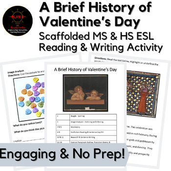Preview of History of Valentine's Day Middle & High School No Prep ESL Sub Activity Packet