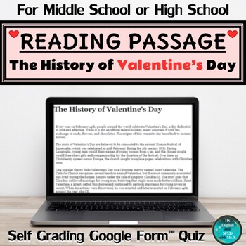 Preview of History of Valentine's Day Reading Comprehension Passage & Quiz | Google Form