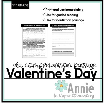 Preview of History of Valentines Day Comprehension Passage for ELA , Upper Elementary