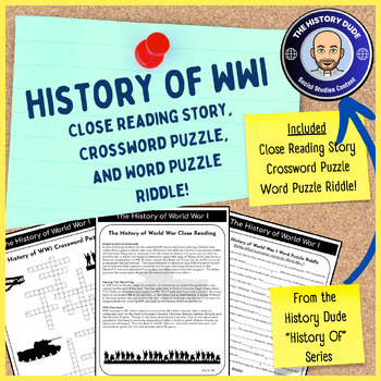 Preview of History of WWI Close Reading, Crossword Puzzle, and Word Puzzle Riddle Printable