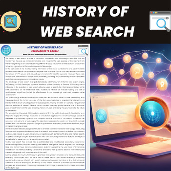 Preview of History of Web Search Reading Comprehension | History of Google Yahoo Bing