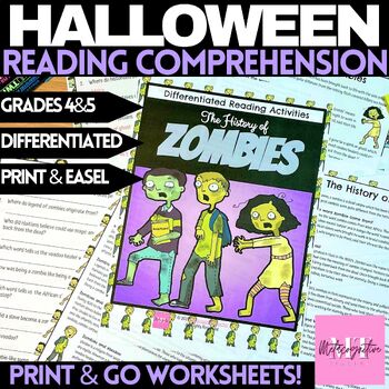 Preview of History of Zombies Halloween Reading Comprehension Worksheets