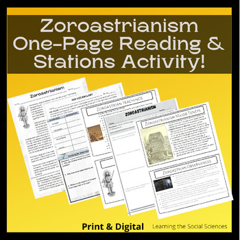Preview of Zoroastrianism One-Page Reading with Added Stations Activity: Print and Digital
