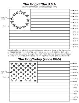 Preview of History of the American Flag USA Coloring worksheet