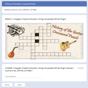 History of the Guitar Digital Crossword Puzzle DISTANT LEARNING