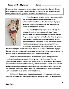 Preview of History of  the Olympics Sports  Mini-lesson w/ 12  Reading Comprehension Questi