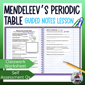 Preview of History of Mendeleev's Periodic Table Guided Notes Lesson and Practice Worksheet