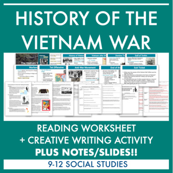Preview of Vietnam War: NOTES/SLIDES + Reading, Analysis Chart, + Creative Writing w/ KEY