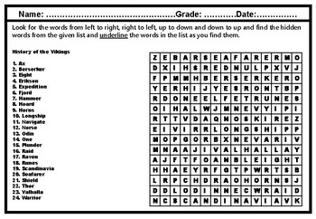 Preview of History of the Vikings, Word Search Worksheet, Vikings Project Distance Learning