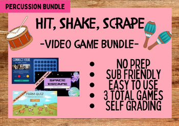 Preview of Hit, Shake, Scrape Video Game Bundle-3 Total Games- 64 Q's-No Prep- Sub Friendly