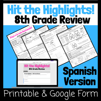 Preview of Hit the Highlights! ~ 8th Grade Review (Spanish Version)
