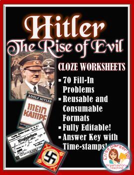 Preview of Hitler: The Rise of Evil Worksheet -- Cloze Worksheet with 70 Fill-Ins