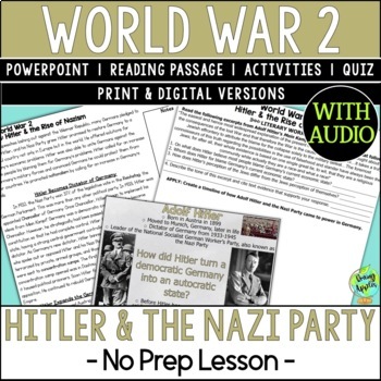 Preview of Adolf Hitler & Nazi Party Lesson - Causes of World War 2 - Reading Activity- PPT