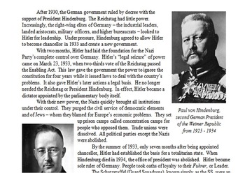 Hitler's Rise to Power Primary & Secondary Source Assignment by The ...