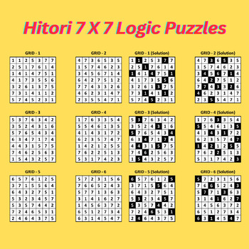 Preview of Hitori  7 X 7 Logic Puzzles