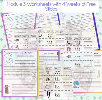 Preview of HmH Module 3 Structured Literacy Inspired Worksheets with 4 Free Weeks of Slides