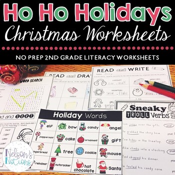 Preview of Ho Ho Holidays: Christmas NO PREP Second Grade Worksheets for Language Arts