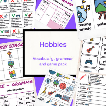 Preview of Hobby vocabulary, grammar and games pack