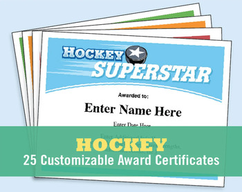 Preview of Hockey Certificates - 25 in All - Editable