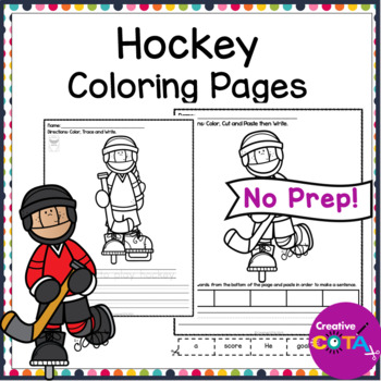Preview of Hockey Occupational Therapy Writing Worksheets & Sports Coloring Pages