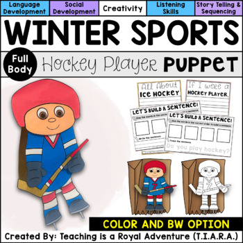Preview of Hockey Player Craft | Winter Sports Paper Bag Puppet Template & Writing Activity