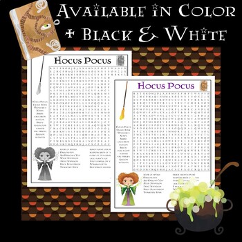 Hocus Pocus Movie Word Search by Dr Loftin's Learning Emporium | TpT