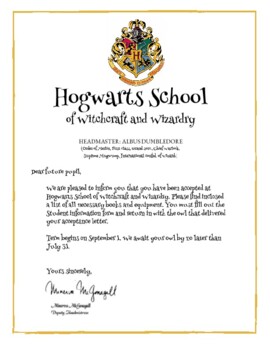 Hogwarts Acceptance Letter Worksheets Teaching Resources Tpt