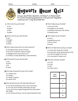 Preview of Hogwarts House Sorting Quiz