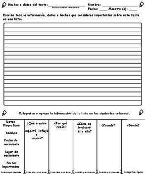 Preview of Hoja de Datos y Categorías para utilizar en Biografías