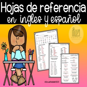 Preview of Hojas de Referencia En Ingles y Español - Vocabulario en Español