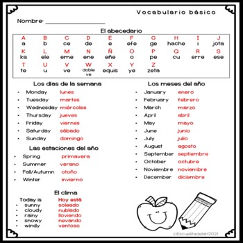 Hojas de Referencia En Ingles y Español - Vocabulario en Español