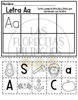 Hojas de trabajo del abecedario-Cut and paste the pictures-Spanish ...
