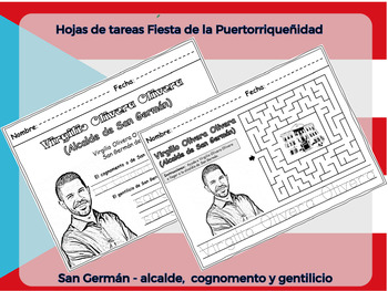 Preview of Hojas tarea Semana puertorriqueñidad San Germán alcalde cognomento gentilicio