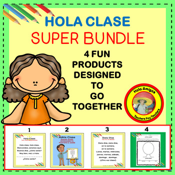 Hola Clase BUNDLE-printed songs,posters,cut&color flash cards,worksheets