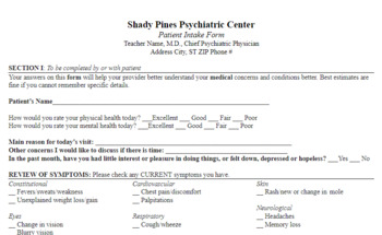 Preview of Holden Caulfield Hospital Intake Form