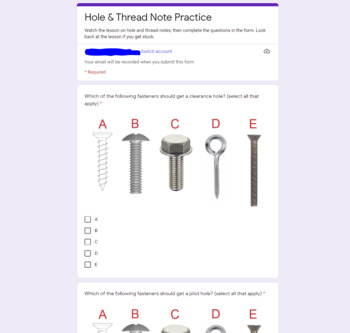 Preview of Hole & Thread Note Practice for Technical Drawing and Dimensioning