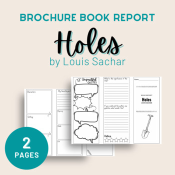 Preview of Holes Book Report Brochure, PDF + Easel Activity, 2 Pages Total