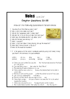 Holes Chapter Set Questions/Jot Thoughts by Falling In Love With